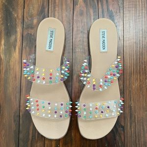 Steve Madden rainbow studded slides